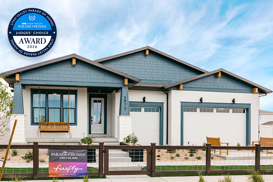 Award-winning Solitude Rambler single story new construction home design in Firefly, Eagle Mountain, Utah by Candlelight Homes